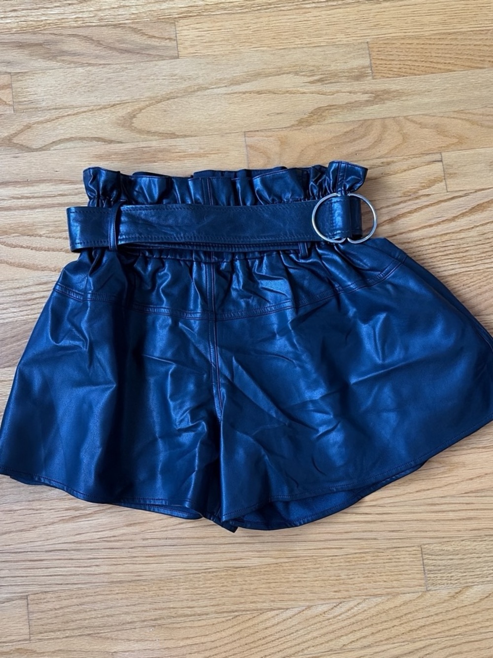 Karina Grimaldi Faux Leather Paperbag Waist Shorts with Belt - Black